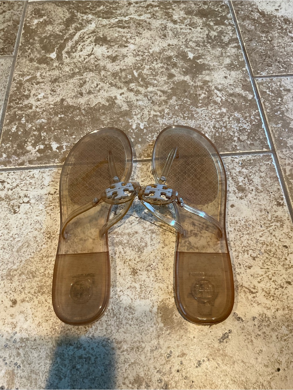 Tory Burch Clear Brown Jelly Logo Thong Sandals